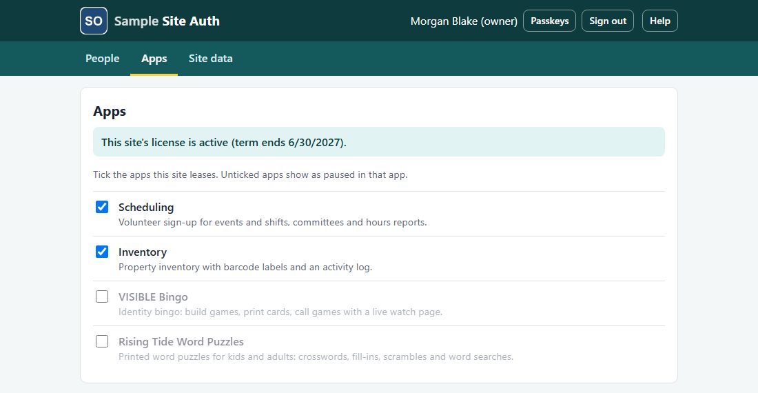 For owners: switching apps on and off