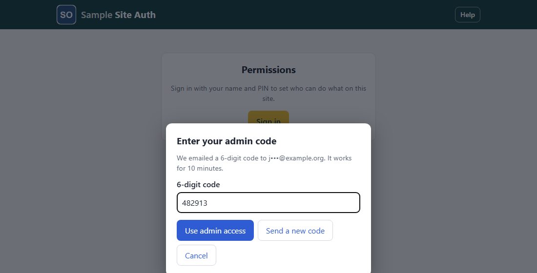 The emailed admin code