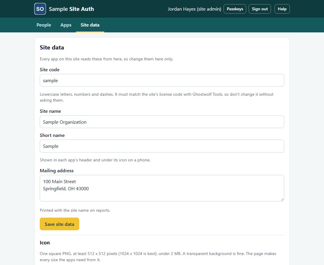 Site data: your name, address and icon